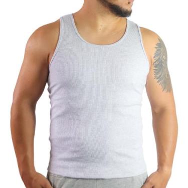 Imagem de Regata Masculina Canelada 100% Algodão - JinkingStore, Cinza, GG