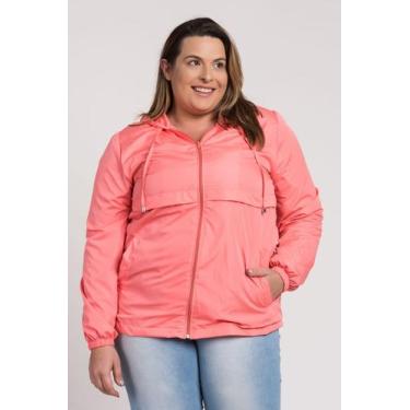 Imagem de Jaqueta Feminina Plus Size Corta Vento Capuz Bolsos Frente Fechamento 