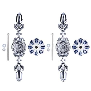 Imagem de CHEOTIME Puxador de cerâmica de 2 peças, puxador de armário de estilo simples pintado à mão puxador moderno para gaveta (porcelana azul e branca Pachira Macrocarpa)