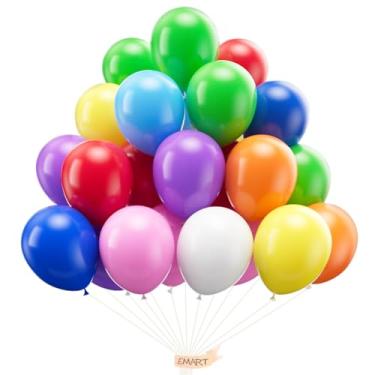 Imagem de EMART 100pcs Balloons Assorted Colors 12 Inch with Ribbon, Rainbow Balloons Latex Party Balloons Helium Quaility for Birthday, Wedding, Baby Shower, Balloon Garland Arch, Graduation, Christmas Decor