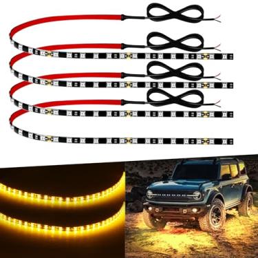 Imagem de Faixa de luz LED de 12 V de 45,7 cm com LEDs âmbar conectáveis para carro, motocicleta, carrinho de golfe, caminhões automotivos, barcos, marítimos, faixa de LED âmbar à prova d'água, pacote com 4