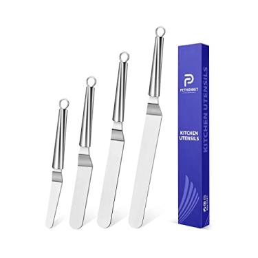 Imagem de Conjunto de espátula de cobertura deslocada, espátula angular de bolo com lâminas de 10, 15, 20 e 25 cm, cabo de aço inoxidável adequado para casa, cozinha ou padaria