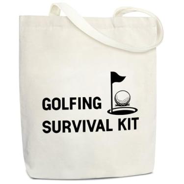 Imagem de Bolsa de ombro engraçada - Kit de sobrevivência de golfe bolsa de mão de lona estética, presentes para amantes de golfe, mulheres, mãe, esposa, presentes para livros, sacolas de compras reutilizáveis