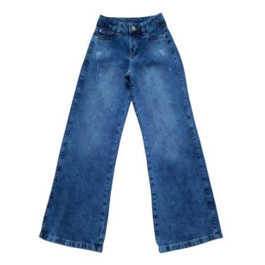 Imagem de Calça Jeans Pantalona Wide Leg Feminina Infantil Juvenil (6223) - revi