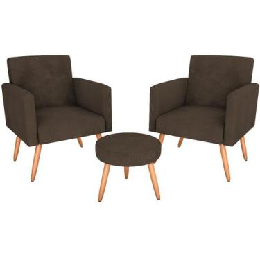 Imagem de kit 2 Poltronas e Puff  Nina Suede Marrom - Matrix