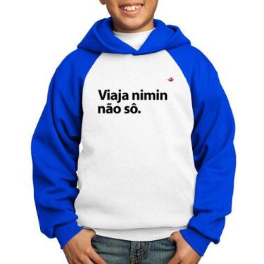 Imagem de Moletom Infantil Viaja nimin não sô - Foca na Moda, Branco, Azul, 6