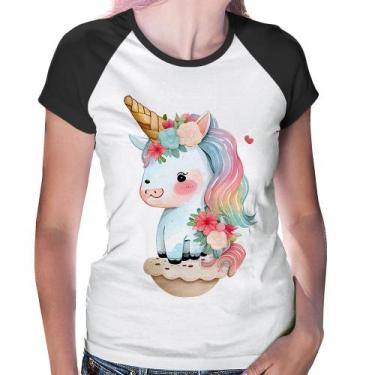 Imagem de Baby Look Raglan Unicórnio Bebê - Foca na Moda, Branco, Preto, GGG