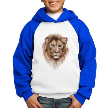 Imagem de Moletom Infantil Leão Watercolor - Foca na Moda, Branco, Azul, 14