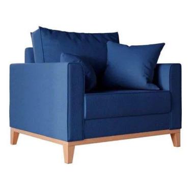 Imagem de Poltrona Beny Pés E Base Em Madeira Suede Marinho - Fm - Fina Mobília