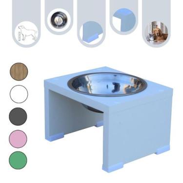 Imagem de Comedouro Gato Cachorro Elevado Pet MDF Nick Branco - Inox - Maderacco