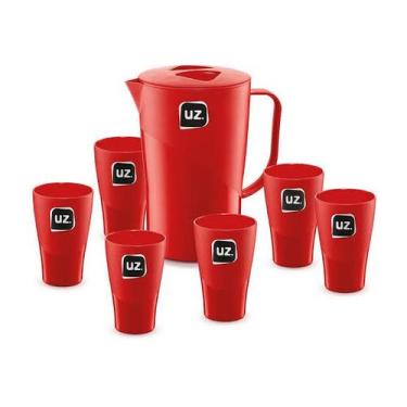 Imagem de KIT Jarra De Suco 2L + 6 Copos 300ML Plástico Resistente - Uz