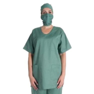 Imagem de Pijama Cirúrgico Verde Unissex Blusa, Calça, Touca e Mascara Cirúrgica