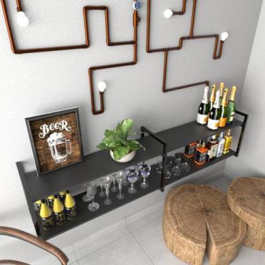 Imagem de Aparador Prateleira industrial sala barzinho preto bar adega moderno s