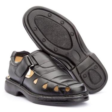 Imagem de Sandalia Masculina Confort Gel Fechada em Couro IGO FRANCA, Preto, 41