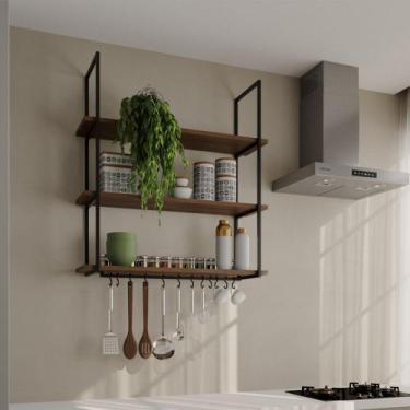 Imagem de Prateleira Decorativa Londres 95 Cm Preto e Imbuia - NEW GREEN, MARROM