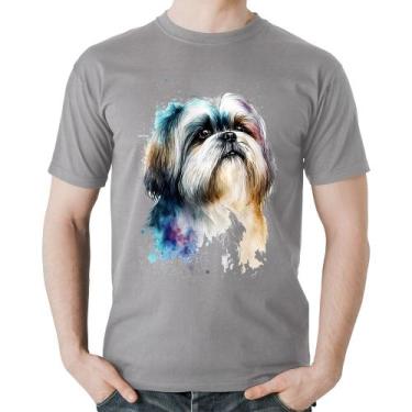 Imagem de Camiseta Algodão Cachorro Shih Tzu Watercolor - Foca na Moda, Cinza, G