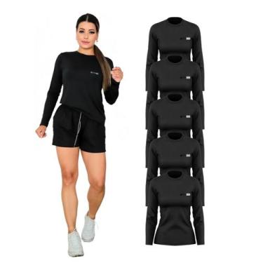 Imagem de Kit Com 5 Camisetas Manga Longa Proteção UV Feminina Preto - RCV Store