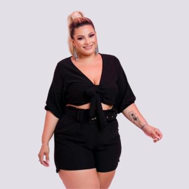 Imagem de Conjunto Plus Size Cropped Amarrar Short + Cinto Veste 48 52 0139 - Be