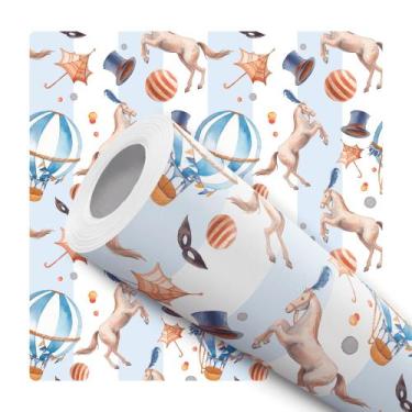 Imagem de Papel de Parede Adesivo Circo Cavalo Balão Azul Branco Infantil Bebê Q