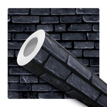 Imagem de Papel De Parede Adesivo Tijolos Rústico Preto Sala Quarto 12m - DELIQU