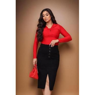 Imagem de Saia Jeans Preta Feminina Fenda Frontal Midi Longa Saia Evangelica Lux