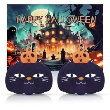 Imagem de Brincos de Halloween para mulheres e homens: brincos fantasmas fofos de gato abóbora de outono - brincos assustadores que brilham no escuro - Brincos de teia de aranha de bruxa tema quente joias de