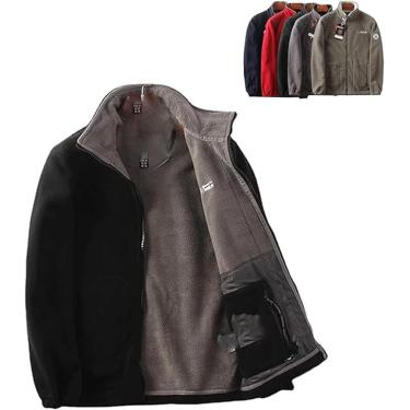 Imagem de Jaqueta quente acolchoada unissex de camada dupla, jaqueta masculina com capuz de lã de camada dupla, casaco leve de lã polar à prova de vento com zíper completo, preto, G