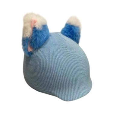 Imagem de kowaku Capa para capacete de esqui com orelhas de gato Acessórios para exterior Desenho animado Conveniente Inverno macio Decoração para capacete Capa para, Azul