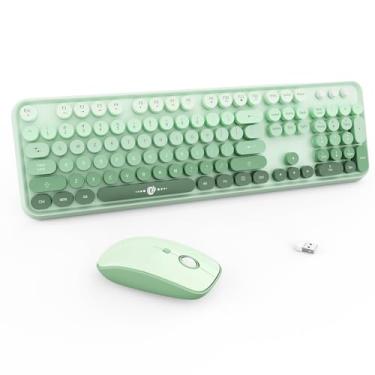 Imagem de FOPETT Combo de teclado e mouse sem fio – 2,4 G de tamanho completo, lindo mouse colorido e teclado com 104 teclas redondas, teclado de máquina de escrever retrô para laptop/Windows/PC - gradiente