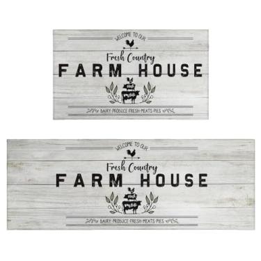 Imagem de Twyt decor Conjunto de 2 tapetes de cozinha de fazenda, estilo fazenda, antiderrapante, lavável, decoração de cozinha de fazenda, tapetes antifadiga para pia de cozinha, lavanderia, 43 x 76 + 43 x 118