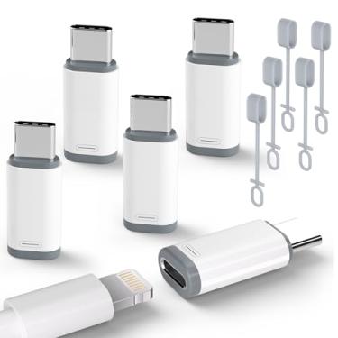 Imagem de Pacote com 5 adaptadores de carregamento USB C para Lightning para iPhone 16 15, adaptador Lightning para USB C com transferência de dados de carga rápida para iPhone 16 15 Plus Pro Max, Galaxy S24