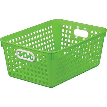Imagem de Really Good Stuff Cestas grandes de plástico para livros, 33 x 25 cm x 12 cm - individual, verde neon | Organizador de biblioteca de sala de aula, armazenamento de brinquedos, cesta organizadora