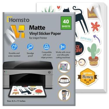 Imagem de Papel adesivo de vinil, papel adesivo impresso fosco para impressora a jato de tinta, secagem rápida, resistente à água, resistente a arranhões, cola na maioria das superfícies, 21 x 28 cm, 40 folhas