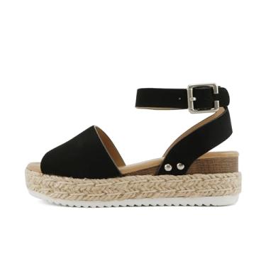 Imagem de SODA Sandálias Alpargata Rasteira Rasteira Plataforma Plataforma Aberta Topic-IIS, Nobuck preto, 5 Big Kid