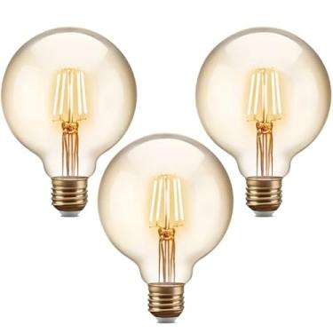 Imagem de Lâmpada Filamento LED G95 Decorativa Retrô Vintage Âmbar Bivolt VRS Lighting (Kit 3 Unidades)