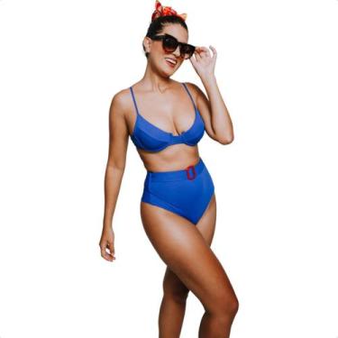 Imagem de Biquíni Cintura Alta Hot Pant Cortininha com bojo Efeito Lipo Bikini T