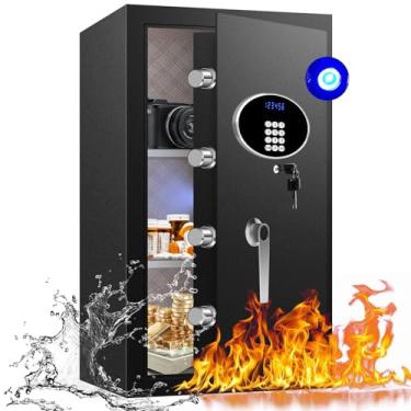 Imagem de RETLLAS Cofre doméstico resistente de 5,8 CuFt com teclado digital seguro, trava de chave, tela LCD, prateleira removível e luz do sensor para armazenamento seguro de documentos, objetos de valor e