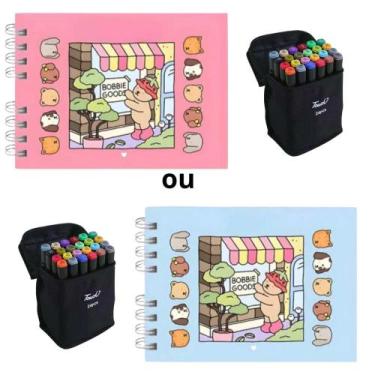 Imagem de Livro Bloco Colorir Bobbie Goods 50 Desenhos + Kit Canetinha 24 Cores,