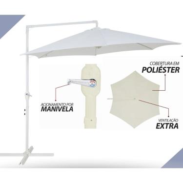 Imagem de Guarda Sol de Jardim Suspenso p/ Mesa, Cadeiras, Espreguiçadeira - Bel Veneza 3 Metros Branco Giratorio 360°