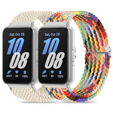 Imagem de Huadea Pacote com 2 pulseiras esportivas elásticas trançadas compatíveis com Samsung Galaxy Fit 3 para mulheres e homens, pulseira esportiva macia ajustável com alça solo para Galaxy Fit 3, SM-R390
