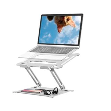 Imagem de Suporte para Notebook em Aluminio com Ajuste de Altura e Inclinação, Compativel com Macbook, Laptop. Suporte para Apoio na Mesa, Dobravel, Facil para Transportar.