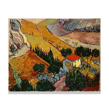 Imagem de Impressões de arte de pôster impressionismo Pintura a óleo Vincent van Gogh Obra de arte famosa (paisagem com casa e arado) Impressão em tela. Imagem de arte de parede para decoração de sala de estar