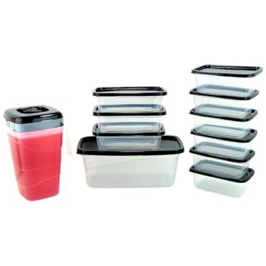 Imagem de Conjunto kit 10 Potes Transparente BPA Free Marmitas Fitness C/Jarra eTampa Colorida Para Freezer Microondas (tampa preta)