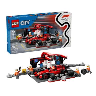 Imagem de Lego City Pit Stop e Equipe da F1 com Carro Ferrari 60443