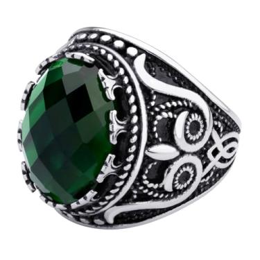 Imagem de 555Jewelry Anéis masculinos de aço inoxidável sólido dourado prata para homens turquesa verde olho de tigre anel masculino vintage mindinho grande ônix anel de sinete para homens tamanho 8-13 EUA, Aço