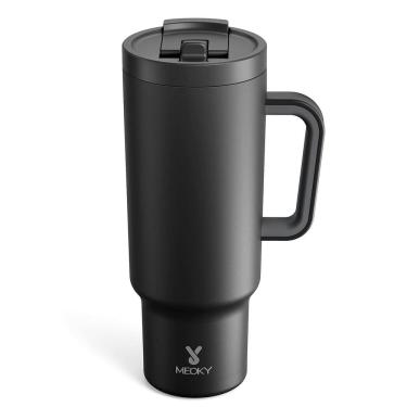 Imagem de Copo Meoky 1183 ml com alça e canudo giratório 34h de aço inoxidável frio