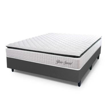 Imagem de Conjunto Box Baú Casal Hellen Colchão Yaris Pillow Top Cinza - HELLEN 