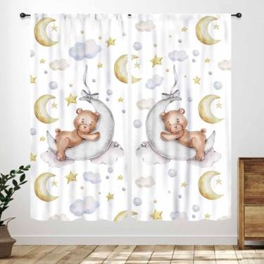 Imagem de Cortinas de urso para quarto de crianças, desenho animado adorável urso lua estrelas estampadas cortinas de janela tratamentos para crianças, meninas, meninos, sala de estar, quarto, berçário, 2