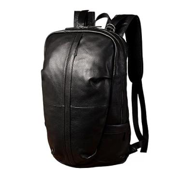 Imagem de Mochila de viagem masculina casual de couro genuíno para homens Mochila de couro para atividades ao ar livre masculina