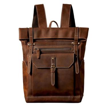 Imagem de Mochila simples de couro para homens vintage bolsa de ombro de negócios bolsa de viagem de grande capacidade para homens